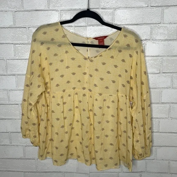 Sundance Yellow Babydoll Long Sleeve Peasant Blouse - Picture 1 of 9